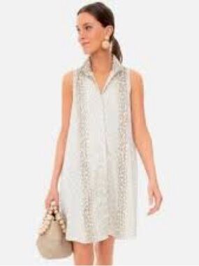 Tuckernuck Sleeveless Charlie Shirt Dress Tan Antelope Print